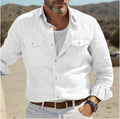 Men's long-sleeved cotton linen summer shirt in loose fit with solid colour options
