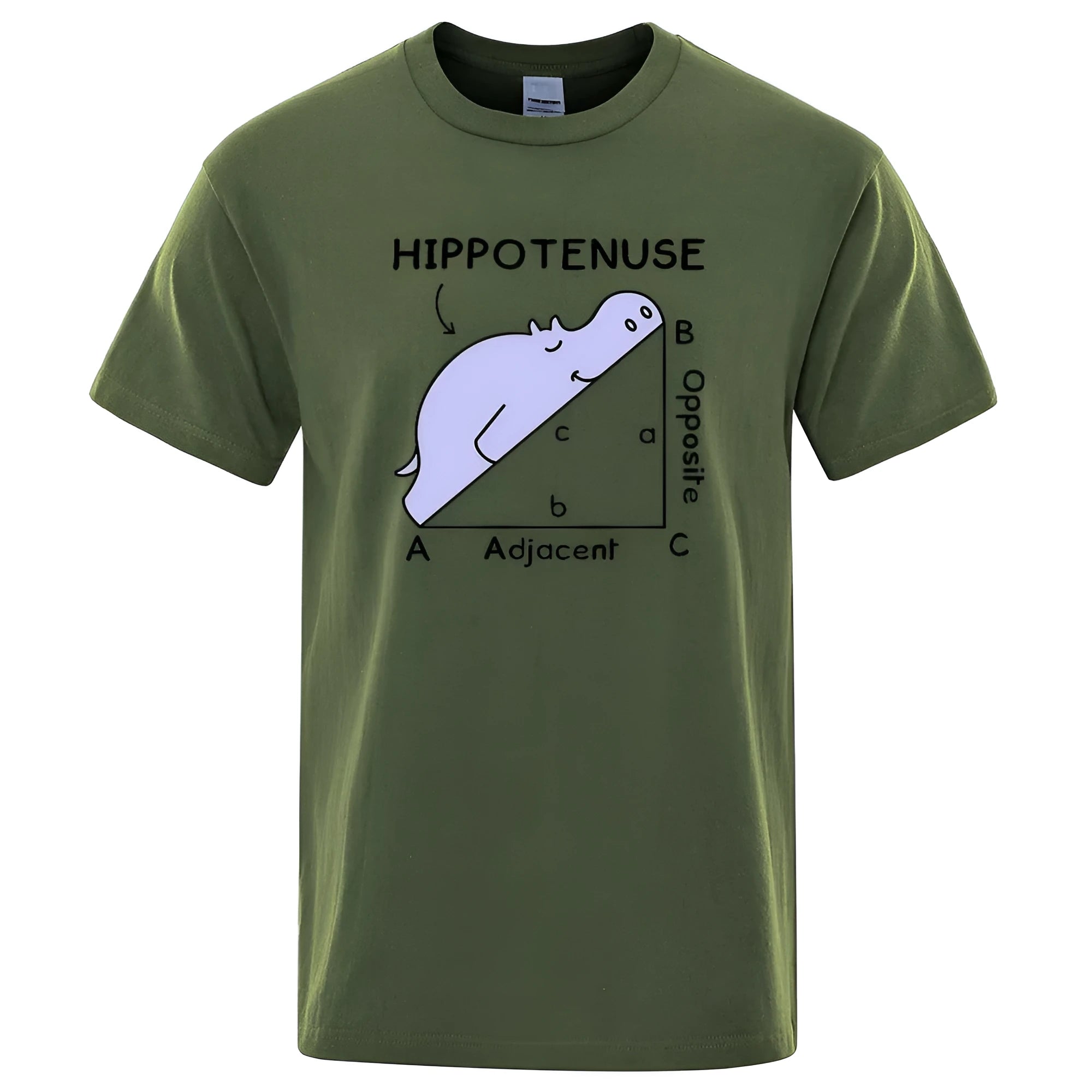 Humorous hippotenuse opposite adjacent printed cotton T-shirt in loose fit with regular sleeves
