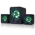 Green USB 2.1 computer speaker with colourful glowing lights and 150 cm cable