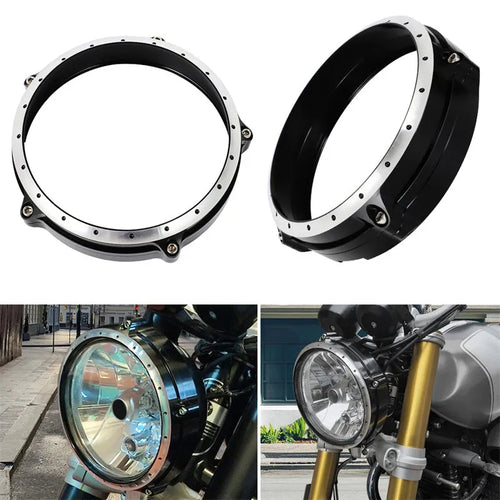 Black CNC aluminium headlight protective frame for BMW R NineT Scrambler motorcycle 2014-2017