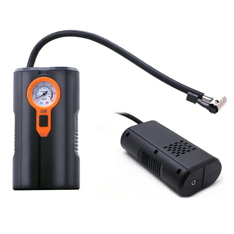 Portable car tyre inflator with digital display, integrated air pump, air nozzle, and power cord
