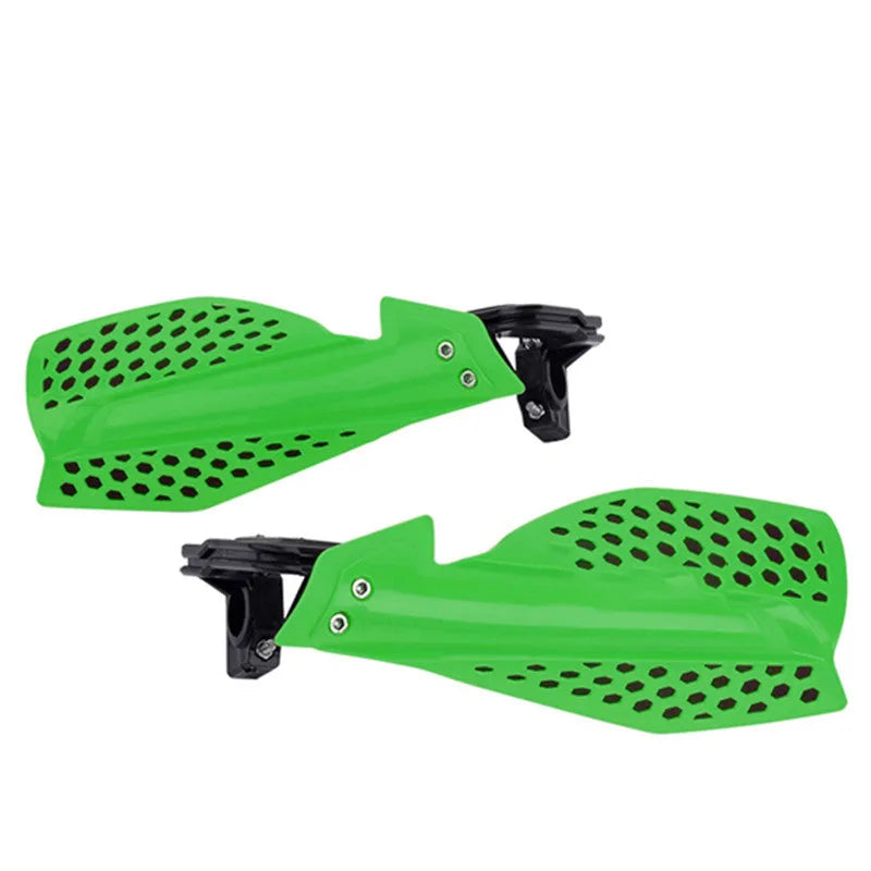 Plastic motorcycle hand guards in black and orange for universal handlebar fit
