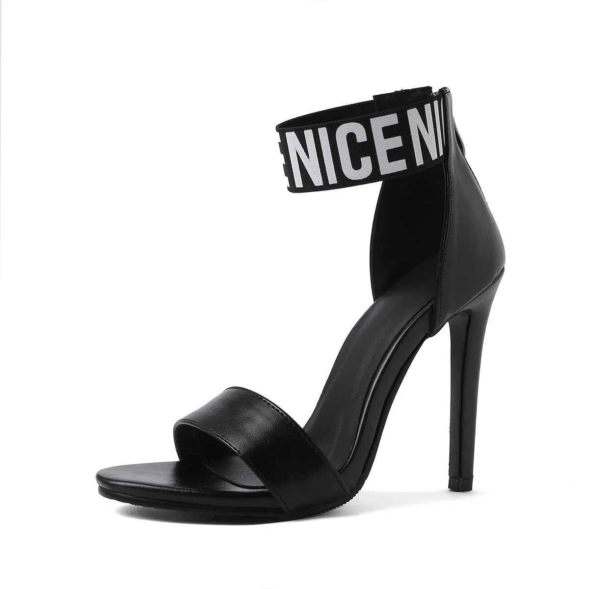 High heel stiletto sandals with open toe, colour-matching straps, buckle fastening and 6-8cm fine heel.