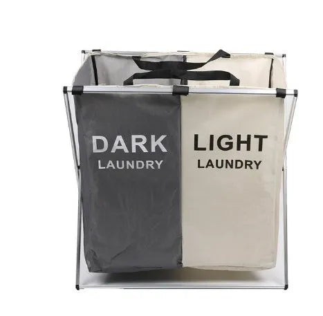 Foldable three-compartment laundry basket in Oxford cloth with aluminium alloy frame, 68 x 38 x 60cm