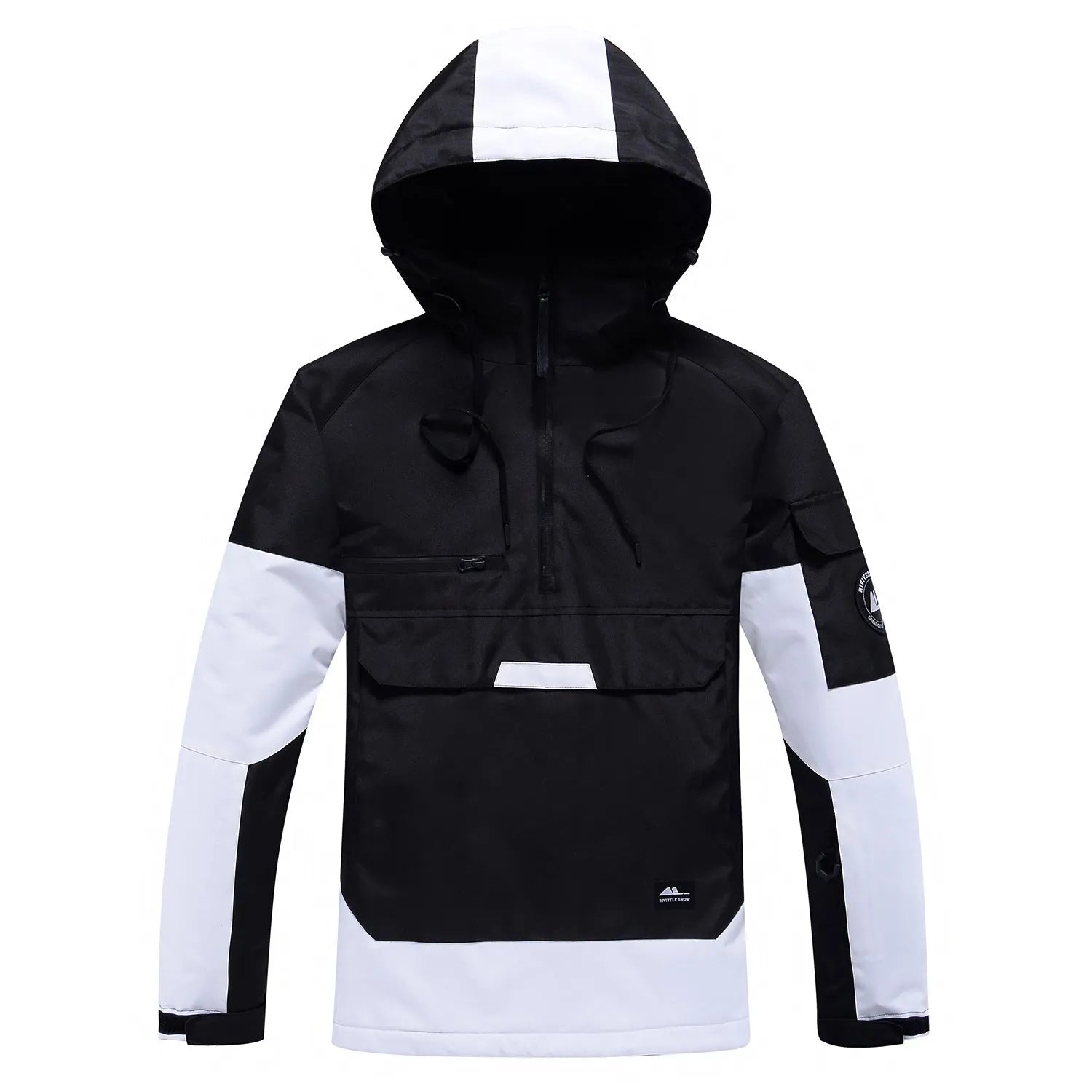 Contrast color windproof waterproof breathable couple ski hoodie in blue with black trim