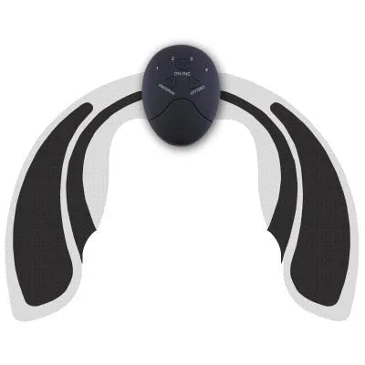 Hip vibration massager with adjustable intensity, lightweight 0.38kg, available in white colour with patch