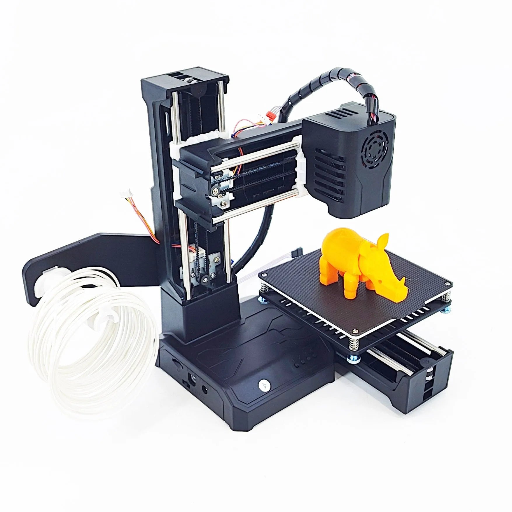 K9 Mini 3D printer with 100x100mm build volume for PLA filament printing in black or blue colour options