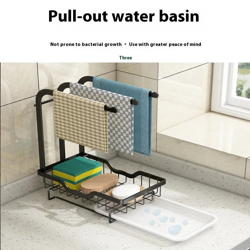 Foldable plastic kitchen storage rack for wall or desktop rag organisation