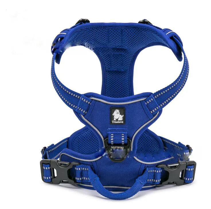 Truelove reflective nylon dog harness in orange with 3M webbing and back handle on a white background