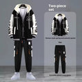 Youth hooded sweater jacket sports suit in black with matching trousers, polyester blend, size S to 3XL
