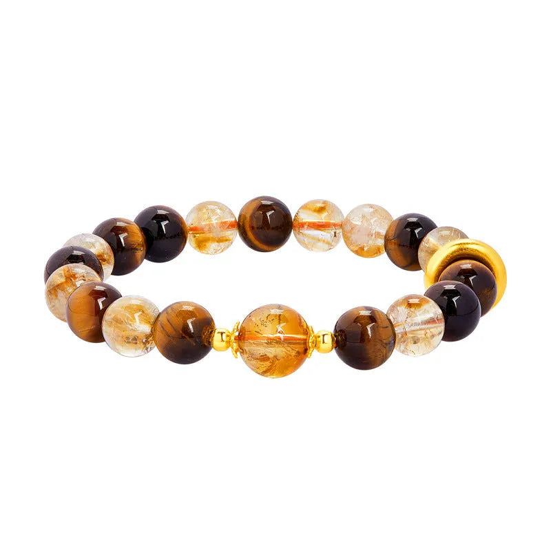 Women's sterling silver tigereye bracelet with 8mm dome tiger beads and certificate