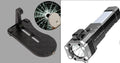 Silver plastic LED flashlight with power bank functionality and IP44 splash protection rating