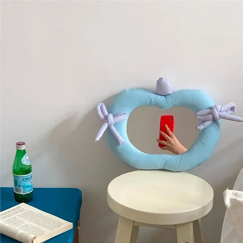 Korean-style fabric pillow wall mirror with aluminium lens in apple or house colour