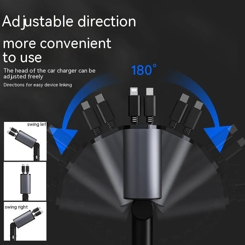 Automatic retractable car charger with universal plug for 120W fast charging