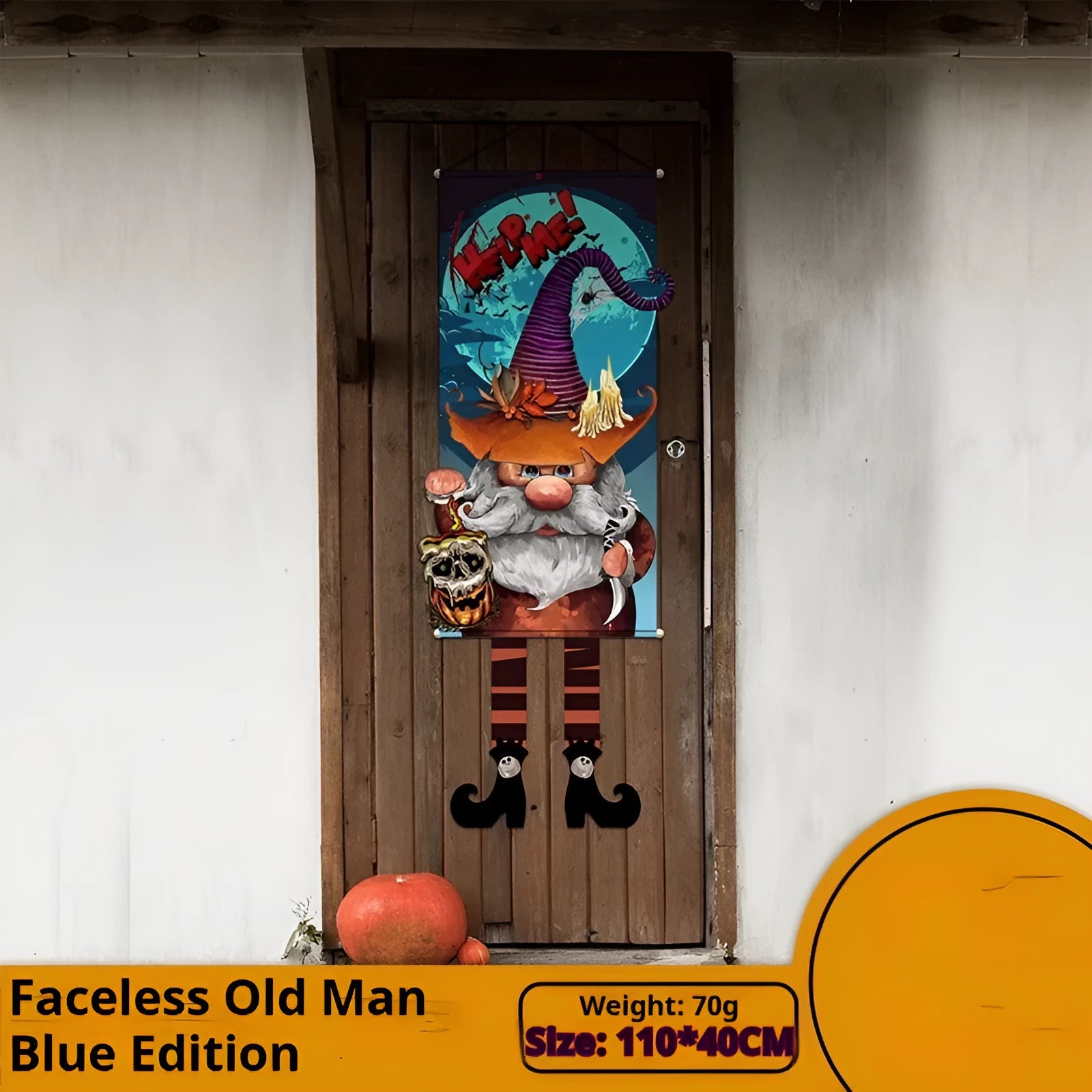 110×40cm cloth Halloween wall decoration with pumpkin print, includes three hanging hooks