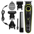 Black household electric hair clipper with USB charging port and stainless steel cutting blade
