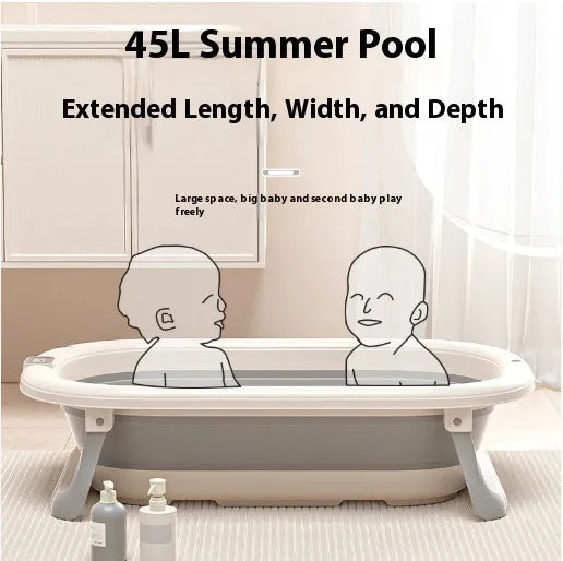 Folding baby bathtub with digital temperature display in Volcanic Ash colour, PP TPE material, large capacity infant bath