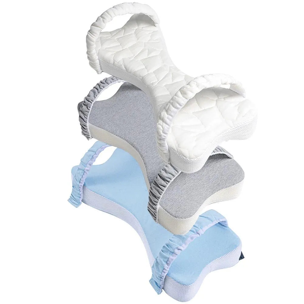 Memory cotton side sleeping knee pillow 70x37x9cm in light blue and light grey with pure cotton cover