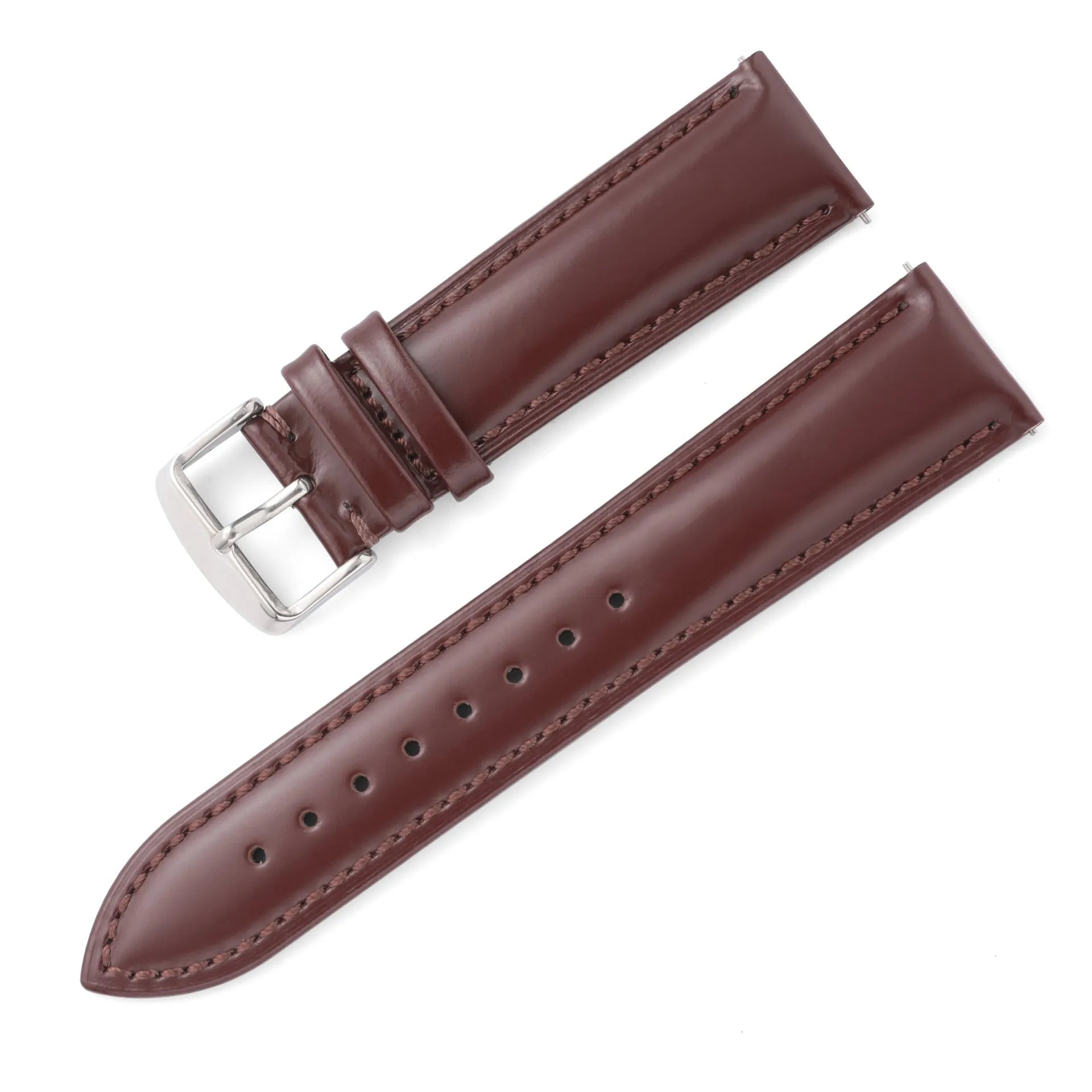 Quick release watch strap in bright cowhide leather showing colour options and width measurements