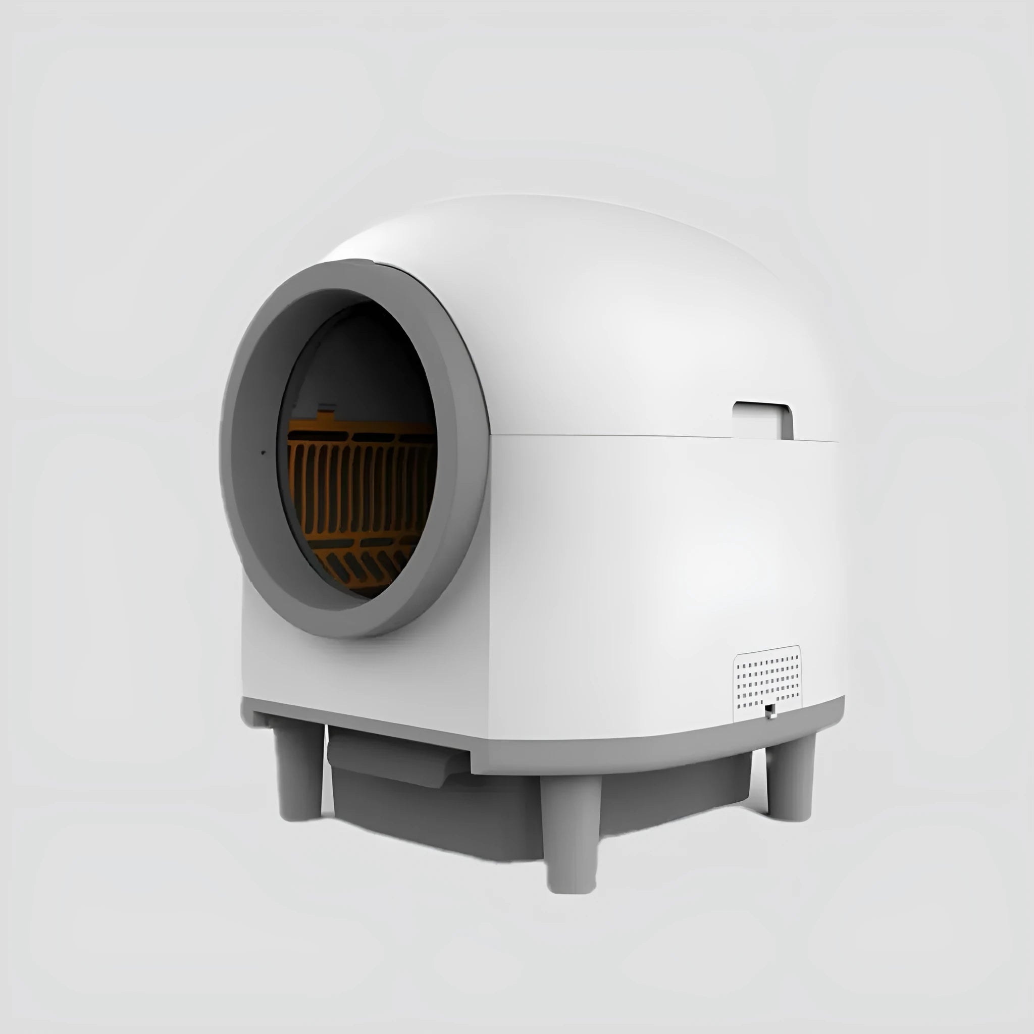 White automatic enclosed cat litter box with ABS plastic construction.