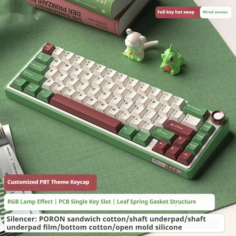 White portable wireless mechanical keyboard with RGB backlighting on a desk