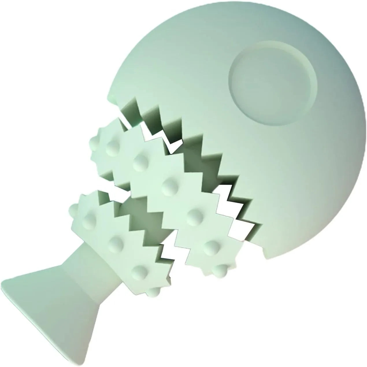 Blue fish bone shaped rubber dog chew toy on a white background.