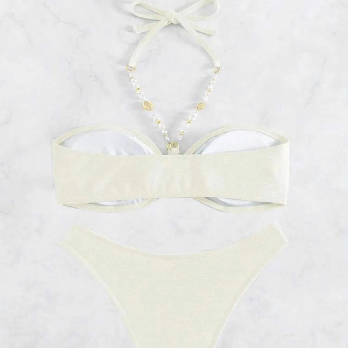 Women's halter bikini set in solid colour with briefs style for swimming