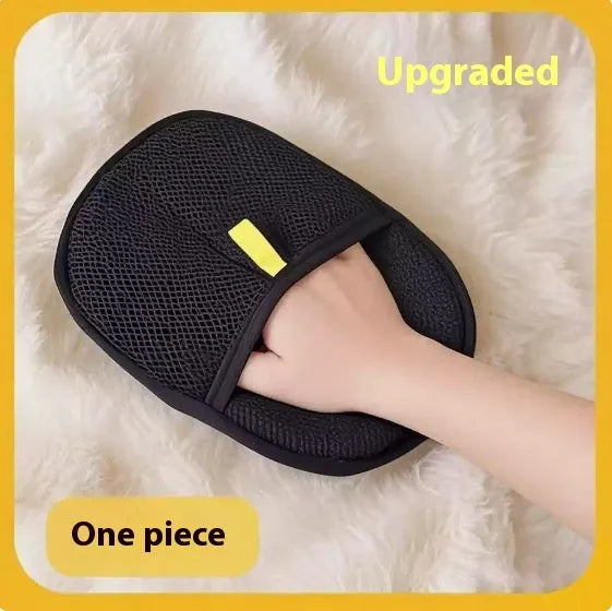 Black pet hair remover mitt with silicone bristles for dog and cat grooming