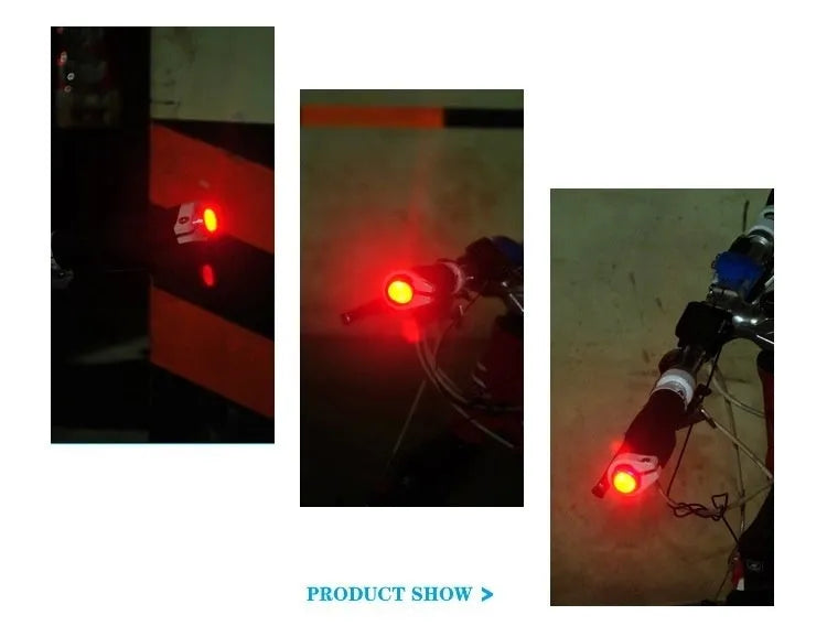 Aluminium alloy bicycle handlebar end lights in anodised colours with red LED illumination