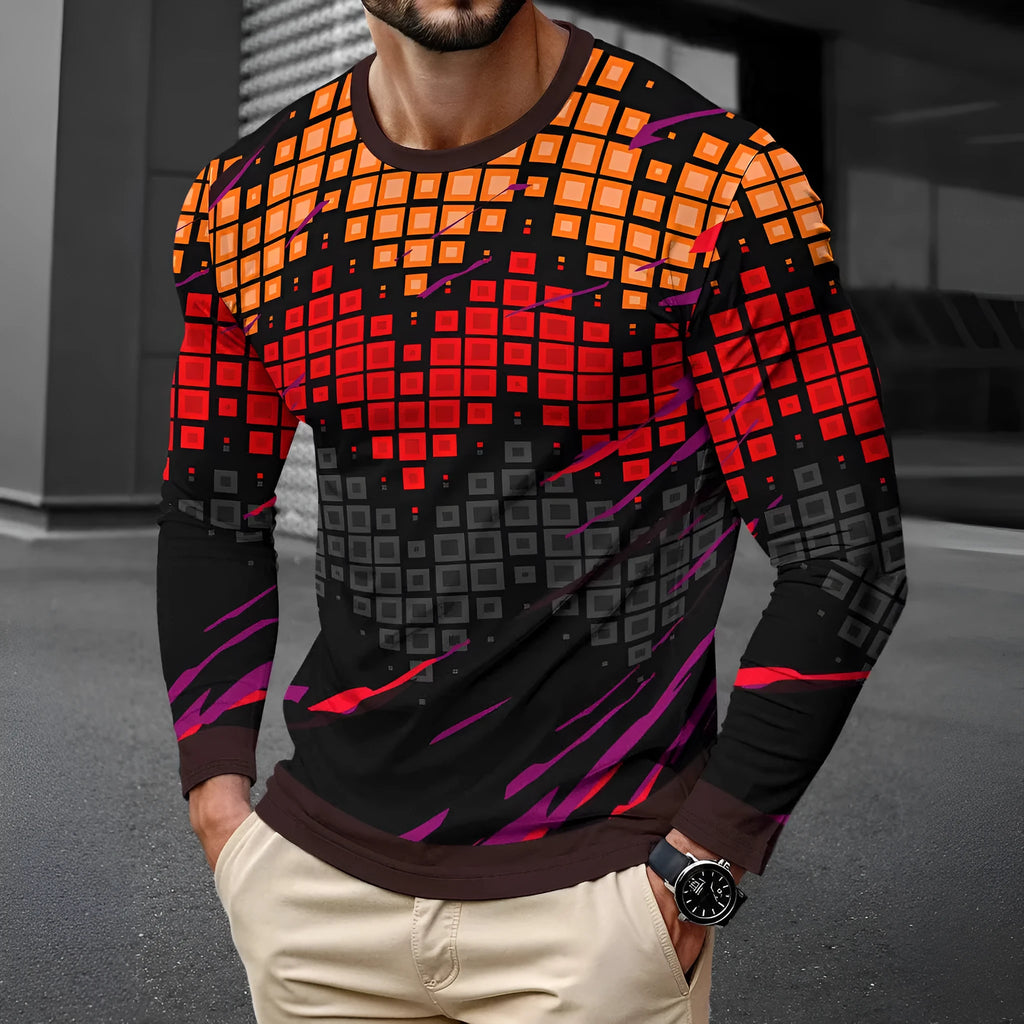 Men's long sleeve simple trendy round neck pullover top in milk silk fabric, available in multiple colours