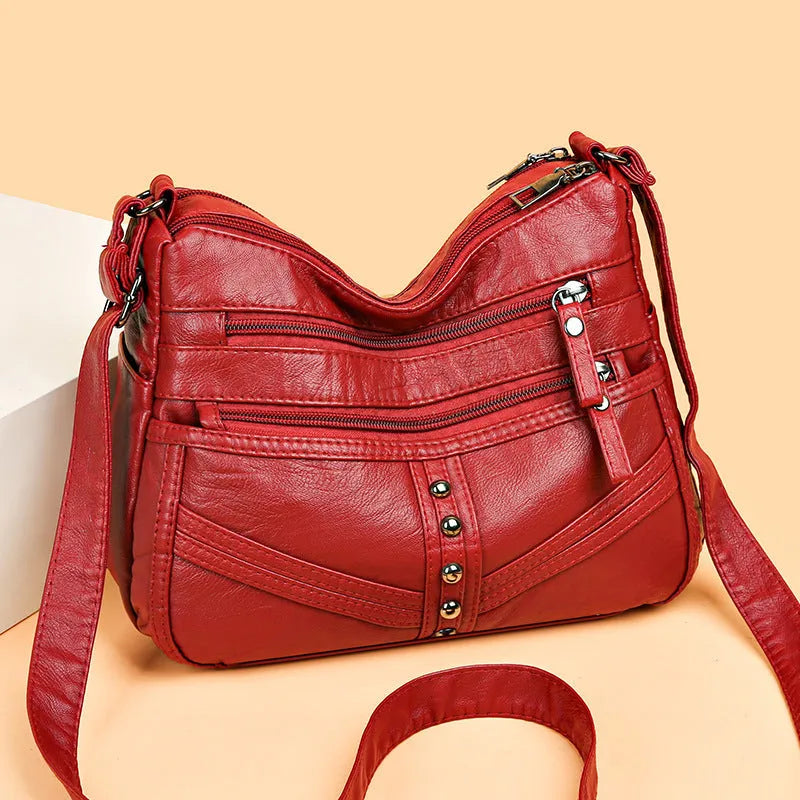 Soft PU leather messenger bag for women in vintage style with shoulder strap