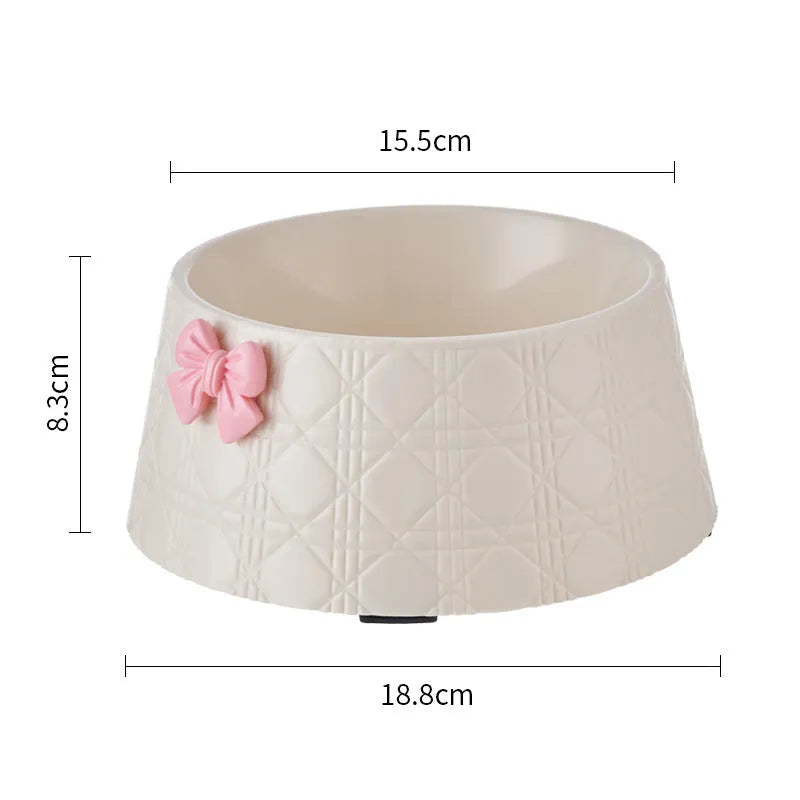 Bowknot diamond pattern pet feeding bowl for cats and small dogs in pink, silver, black, purple or white