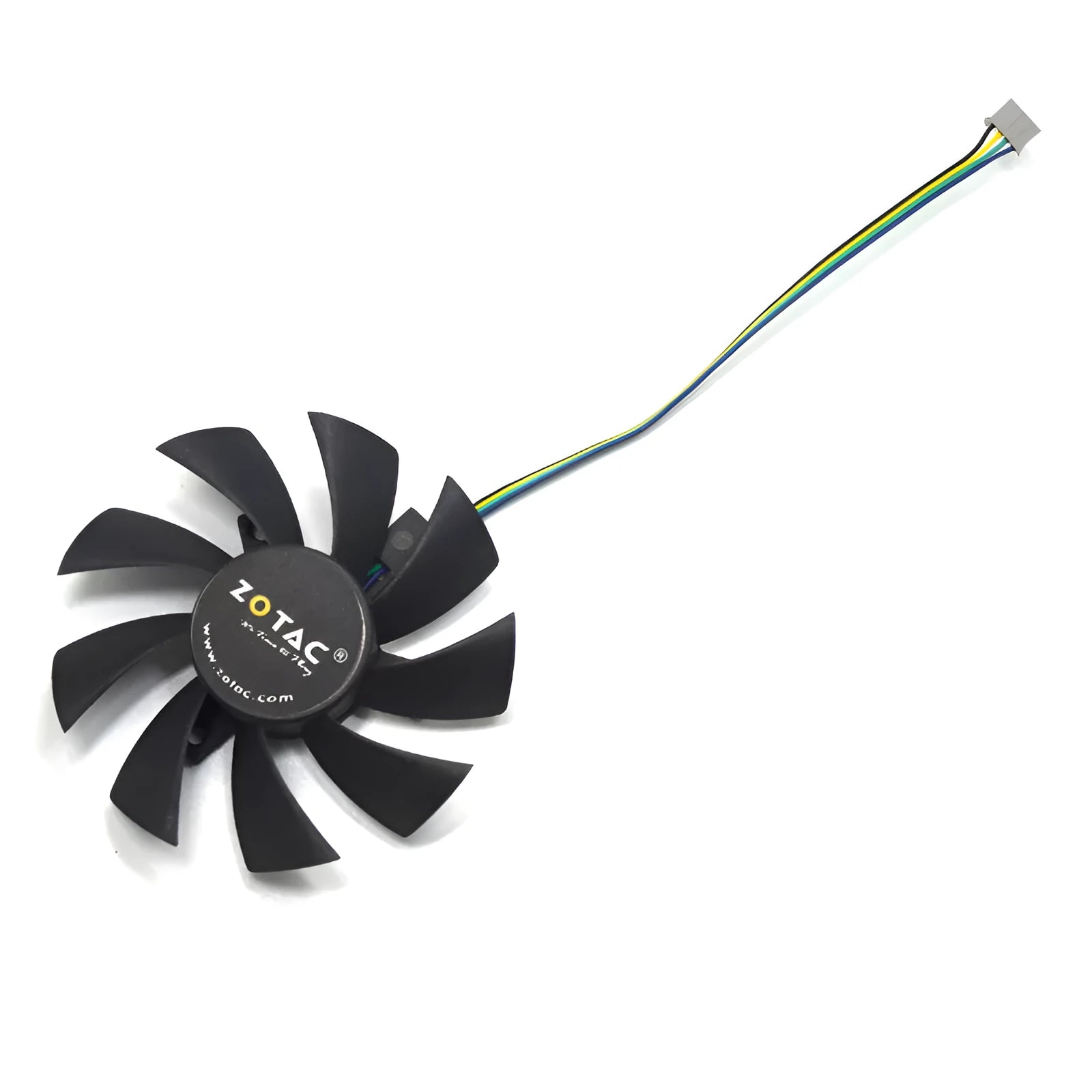 Black 85mm graphics card cooling fan with 4-pin connector and 40mm mounting holes, model T129215SU by inRobert