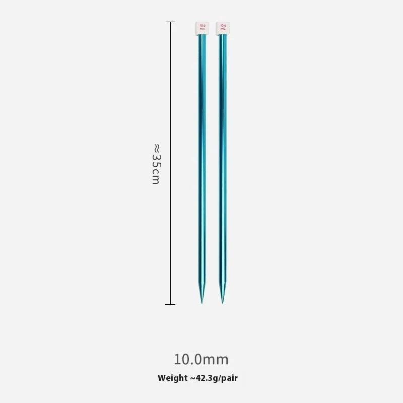 Set of lengthened crochet hooks with protective caps, showing multiple sizes from 2.0mm to 10.0mm for knitting and crochet.
