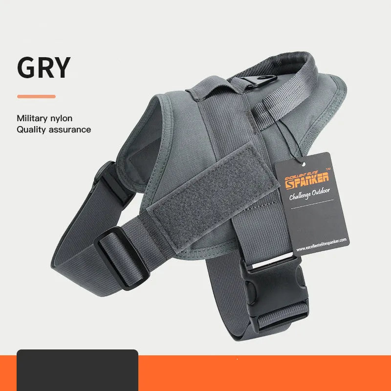 Adjustable dog harness in black made from 1050D nylon with UTX buckle, side view on floor