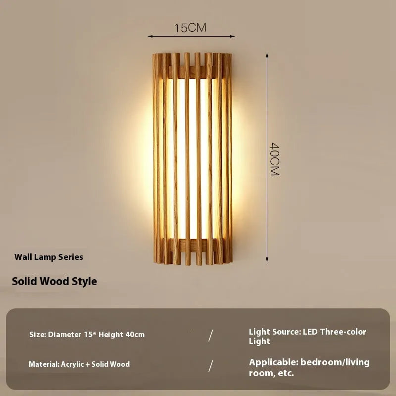 Walnut wood art wall lamp in New Chinese style for living room or hotel corridor, 220V wall light