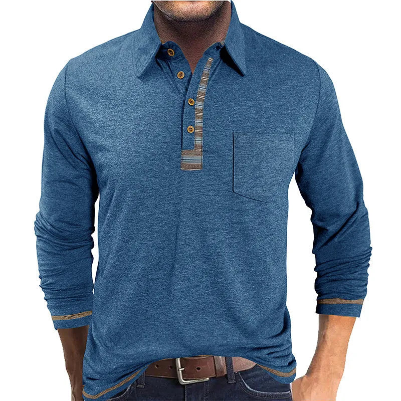 Men's button-down collar long sleeve polo shirt in apricot colour, regular fit, rayon fabric