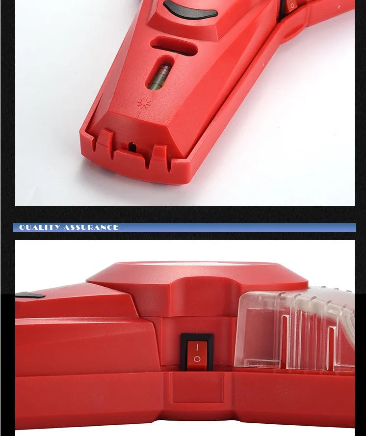 Red portable infrared laser level for punch positioning and woodworking alignment.