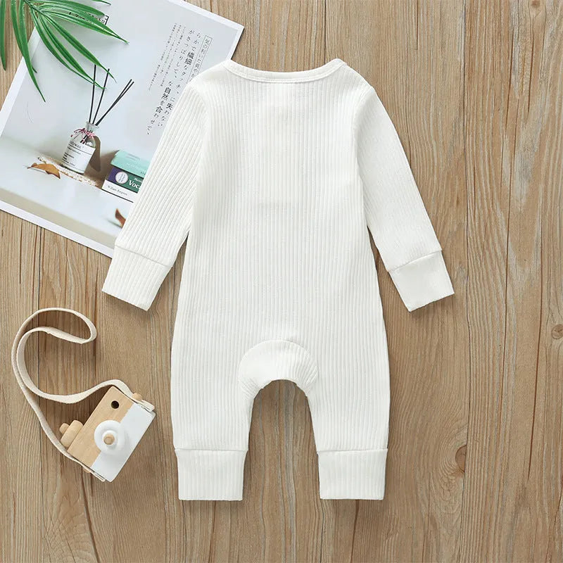 Baby cotton jumpsuit with snap closure long sleeves 60cm height neutral colour