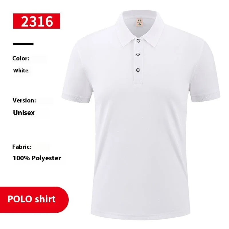 Ice silk polo shirt with advertising logo pattern, short sleeve pullover in white, black, red, light blue, wine red or orange