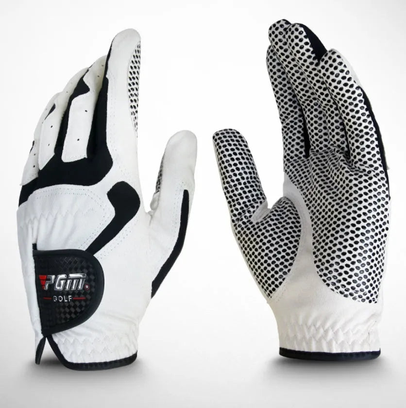Blue golf microfiber glove with split fingers and anti-skid particles