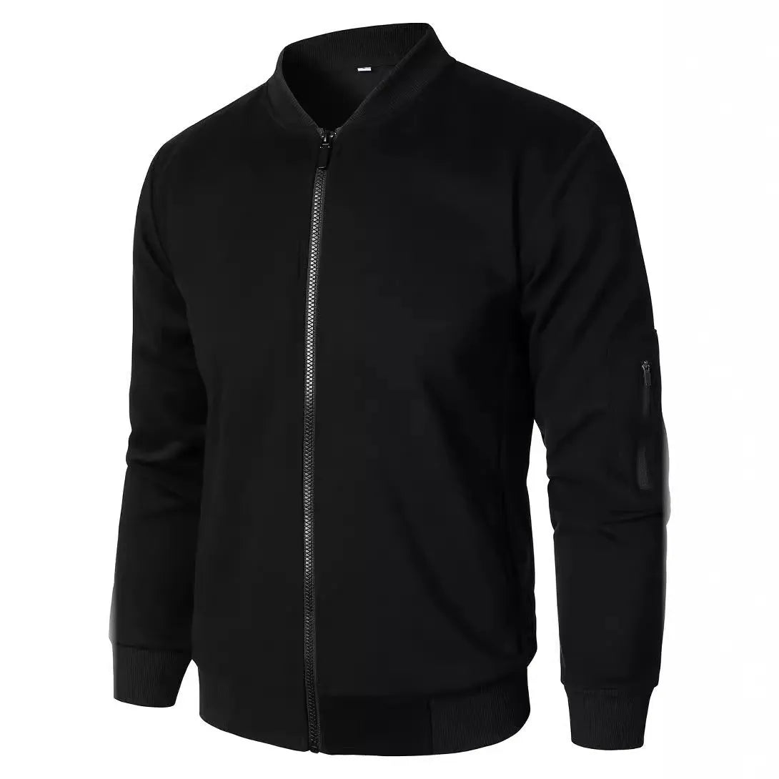 Men's loose fit cotton knitted jacket in black, blue or grey with long sleeves.