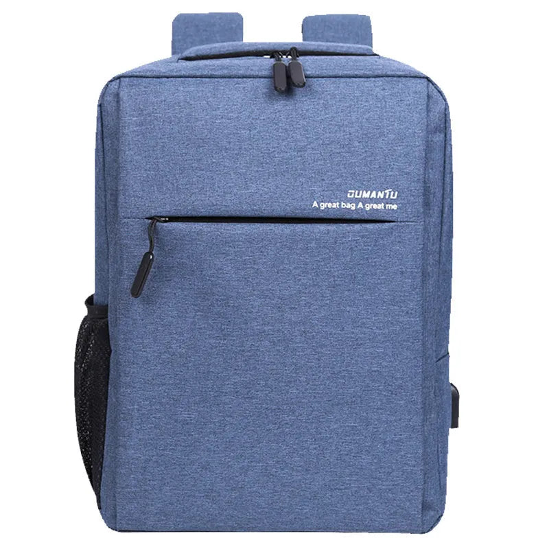 Waterproof rechargeable laptop backpack in multiple colours, shown with a 15.6 inch laptop in its padded compartment.