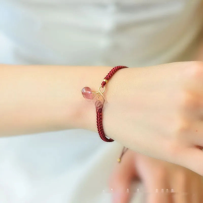 Natural Strawberry Quartz women's bracelet with fruit-shaped crystal beads on elastic cord