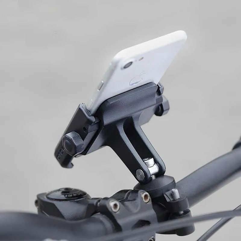 DEROACE bicycle phone holder aluminium alloy handlebar mount bracket with 360-degree magnetic phone holder, black and gold colour options