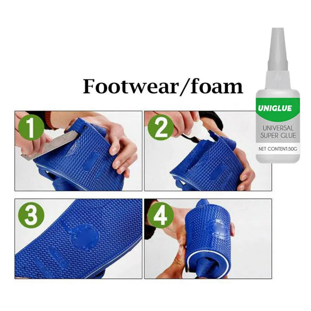 Uniglue Universal Super Glue tube with pin-point nozzle for crack repair, 30g and 50g sizes
