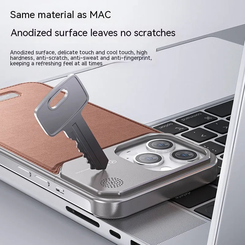 Aluminium alloy anti-fall phone case for Apple iPhone in black half-pack style with machined finish