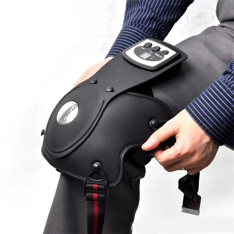 Infrared knee massager with adjustable temperature control, includes knee pads and shoulder pads.