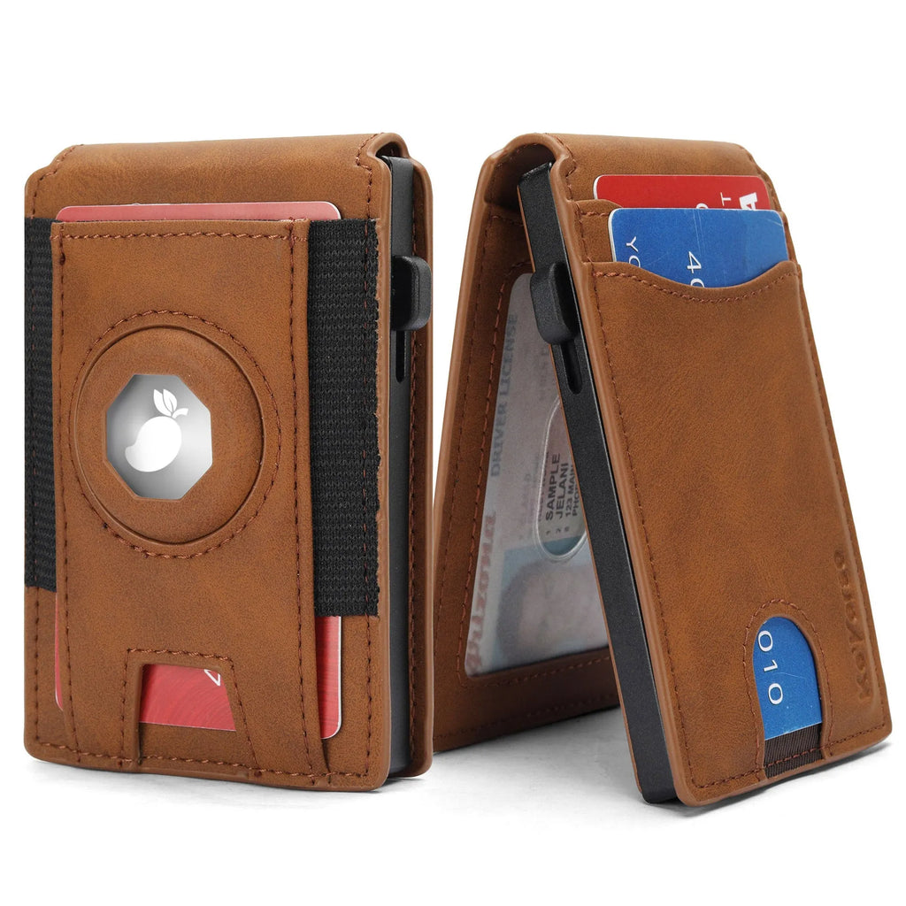 Men's microfiber card holder wallet in black, dark brown, or light brown.