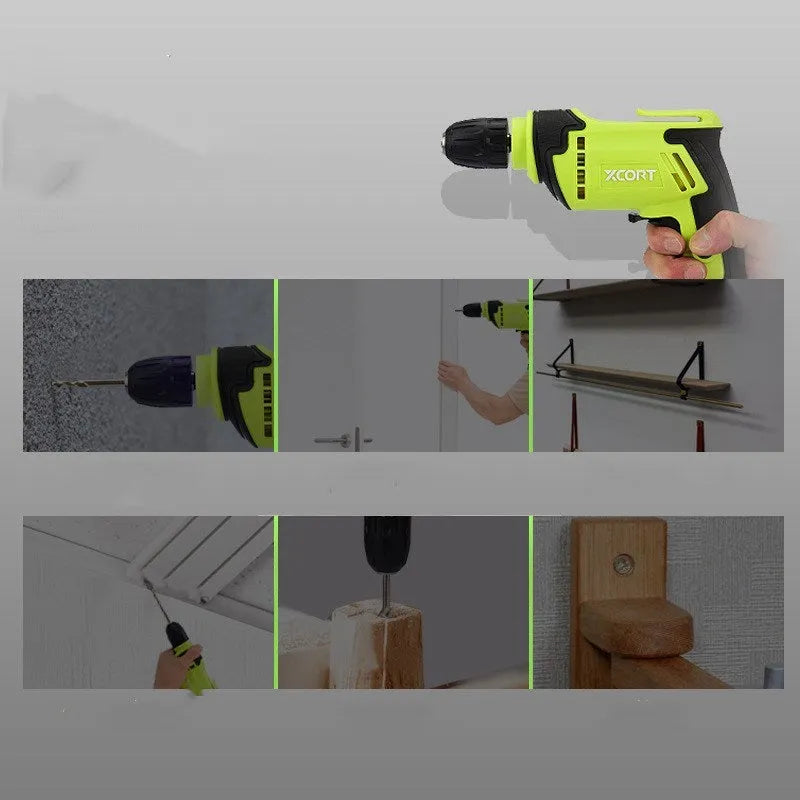 High-power pistol-grip electric drill with a 10mm chuck on a workbench.
